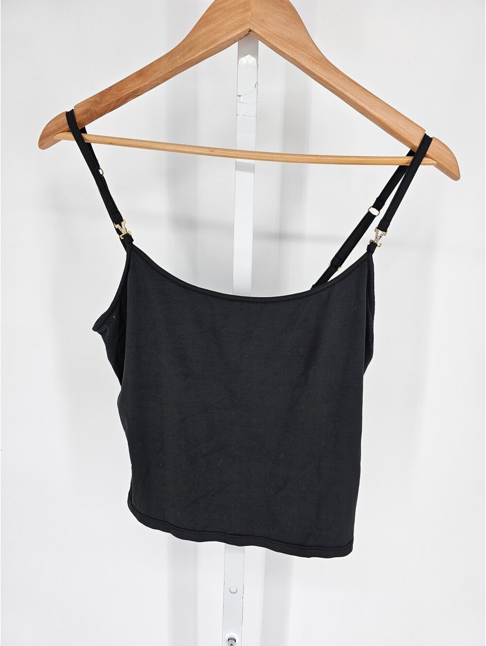 Vtg Y2K Victorias Secret Womens Sz M Cropped Camisole Rhinestone Details Black